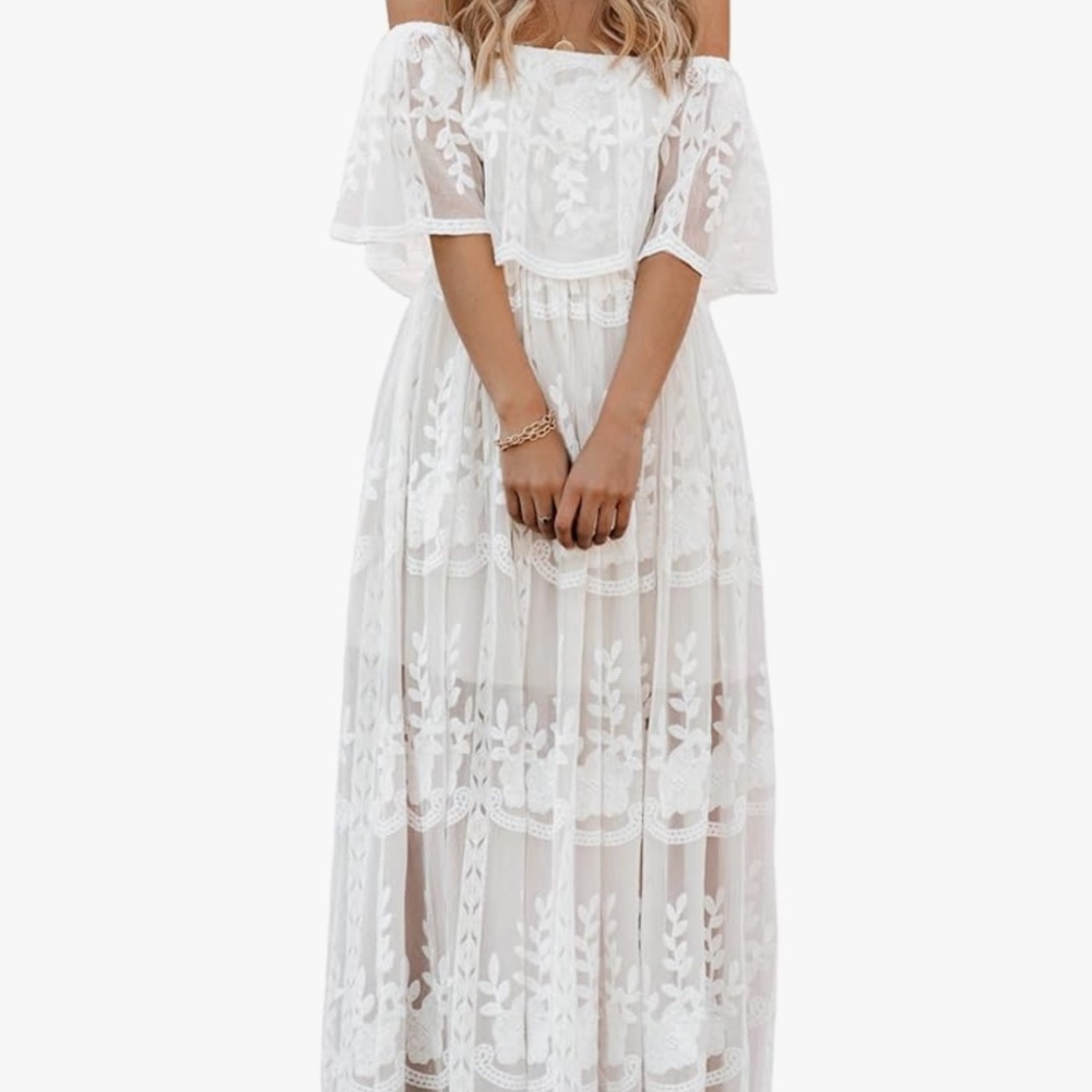 Off the shoulder white lace boho dress